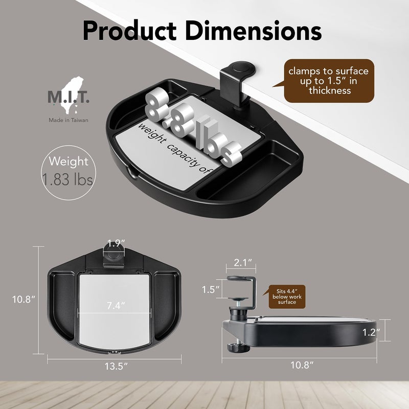EHO Clamp-On Desk Organizer, Multifunctional with Pencil Drawer, Mouse Pad Storage, Swivel, Spill-Proof, Under Desk Storage, Easy Installation, Reduces Clutter, TAA-Compliant - Image 4